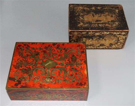 19C Chinese lacquered tea caddy and a boulle box and cover (2)